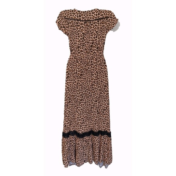 Caroline Morgan Black/Beige Leopard Print Button-Up Dress Lace Accents, Sm - Picture 4 of 6